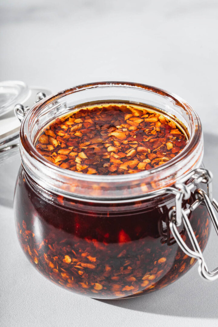 Closeup of spicy chinese chili oil