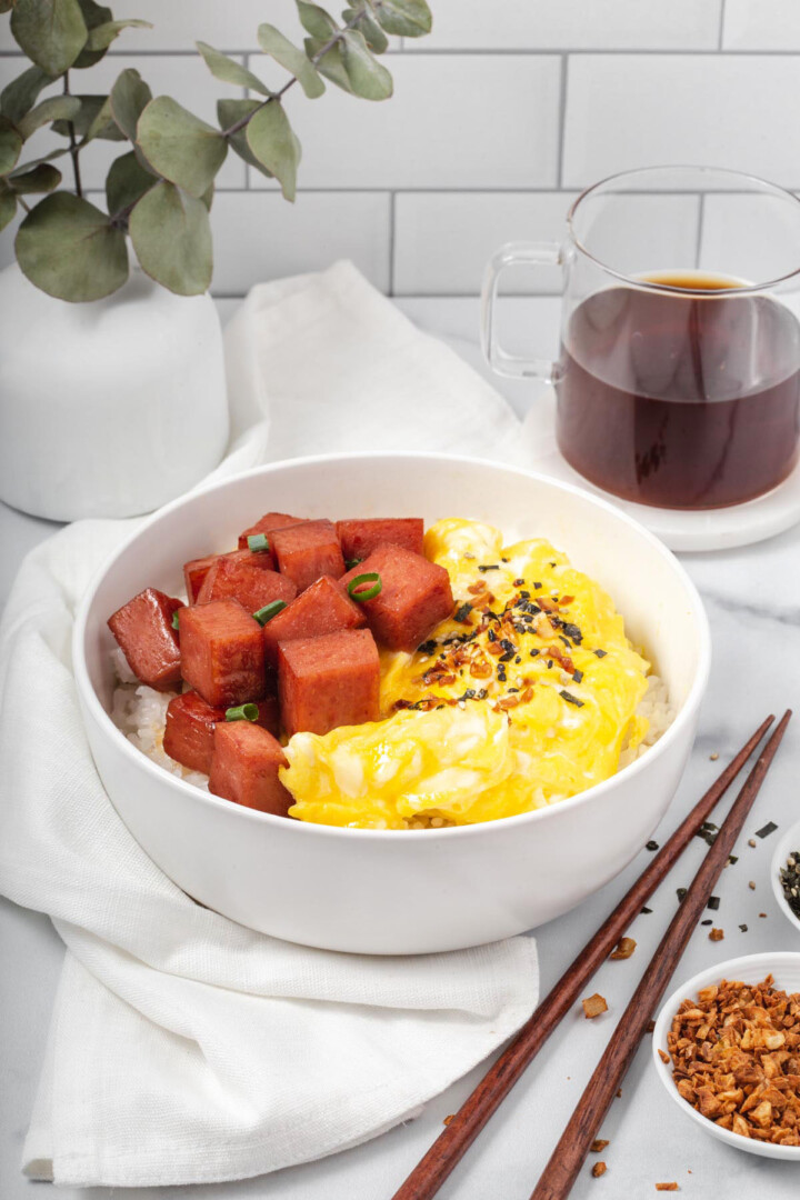 Spam and eggs in a bowl.