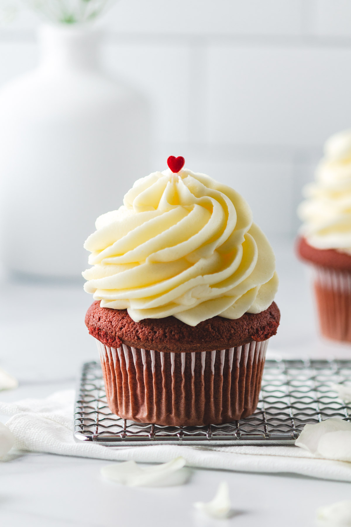 portrait shot of red velvet cupcake