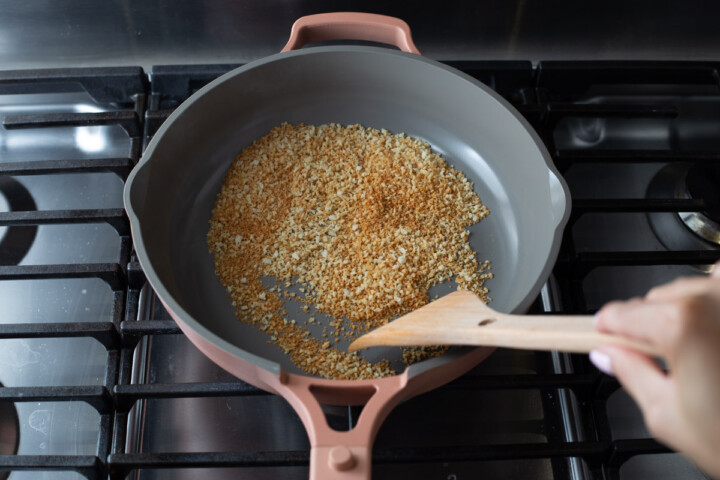 toasted panko bread crumbs in a skillet