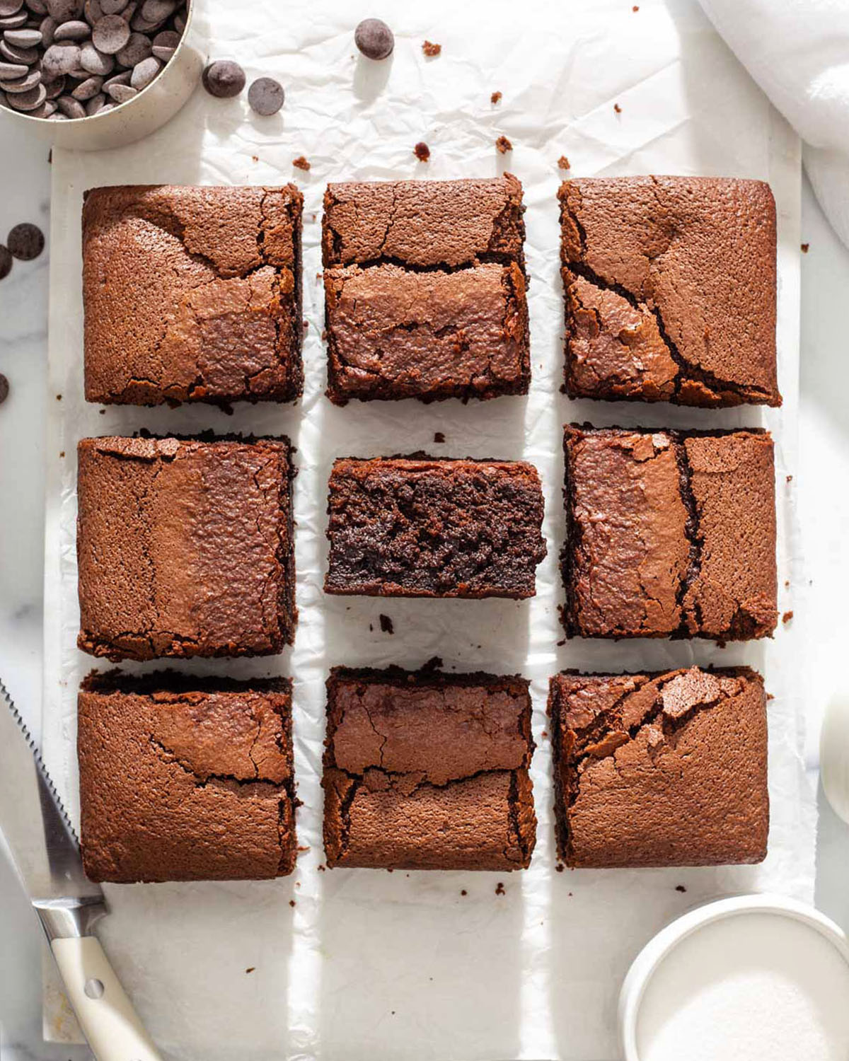 Mochi brownies in a grid with one brownie flipped