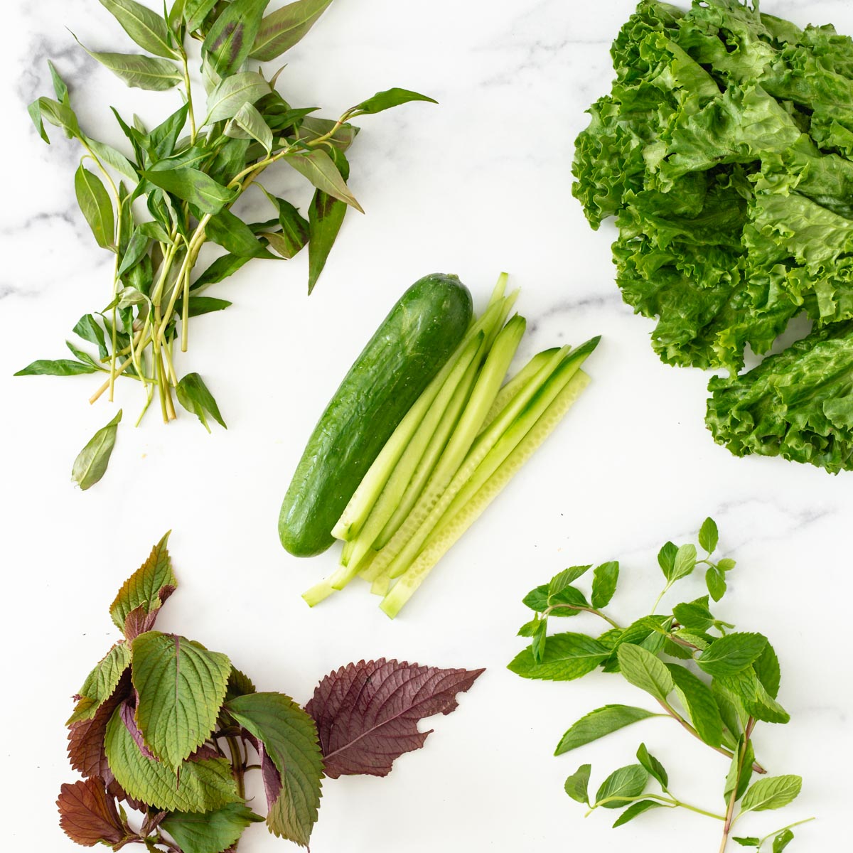 vegetables on a surface for a grilled pork spring roll