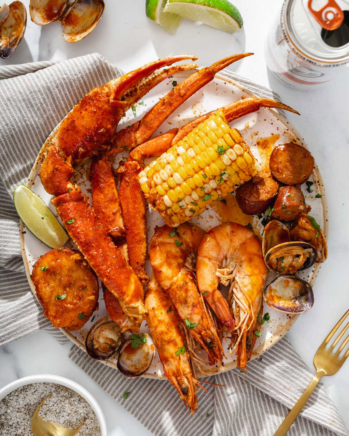 A plate of various boiled cajun seafood