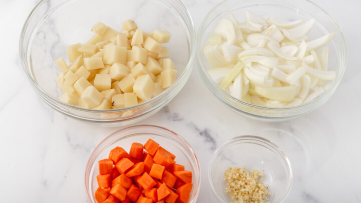 Sliced up vegetables to make Japanese curry