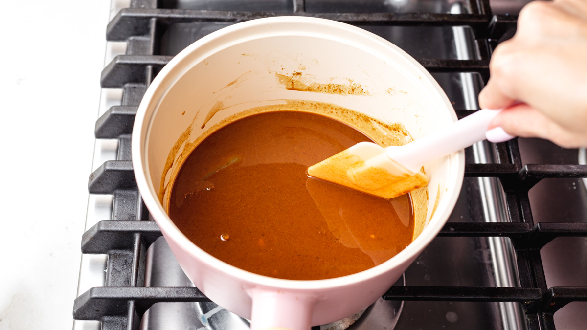 Mixing together the roux for Japanese curry