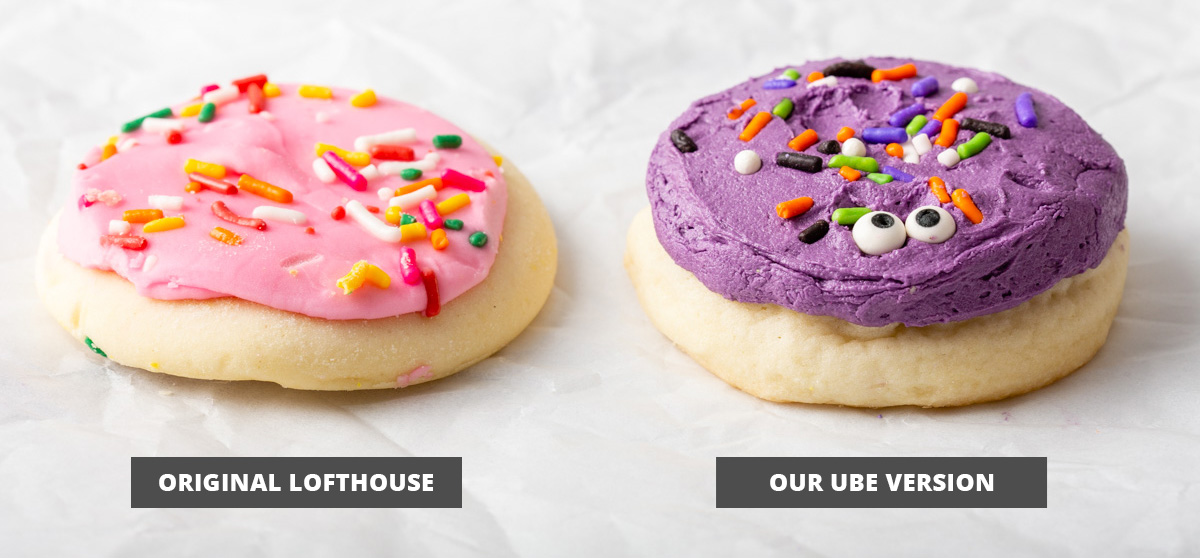 A comparison of original loft houses cookie and an ube halloween version