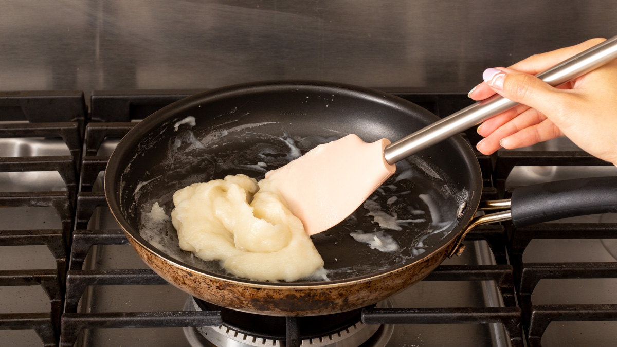 Prepping the milk dough on the stove.