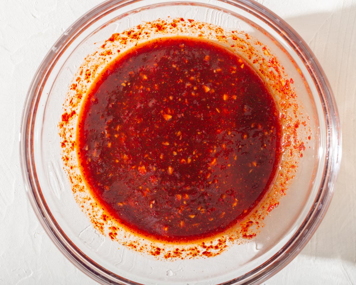 Spicy gochugang sauce in a mixing bowl