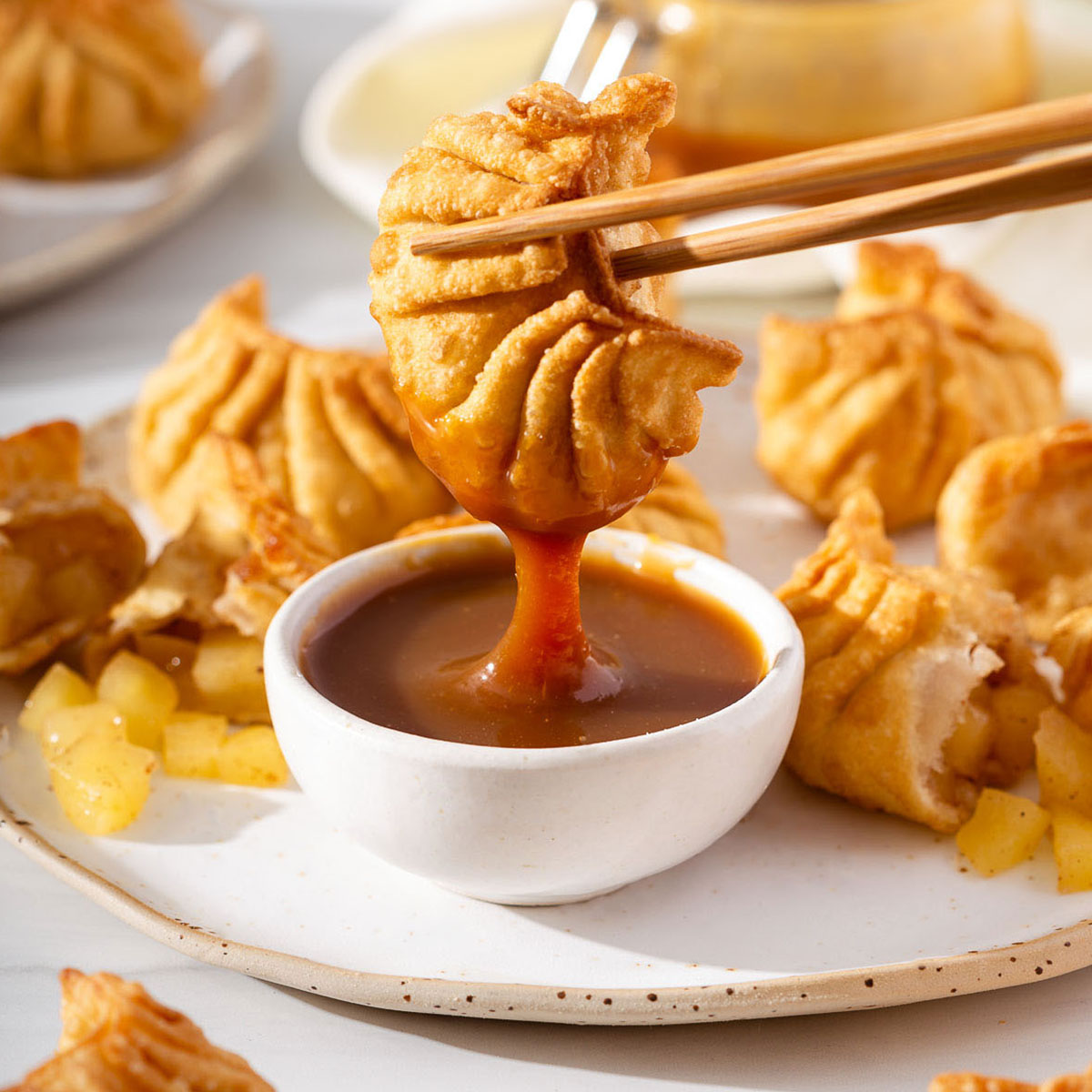 Apple Dumplings with Miso Caramel Sauce