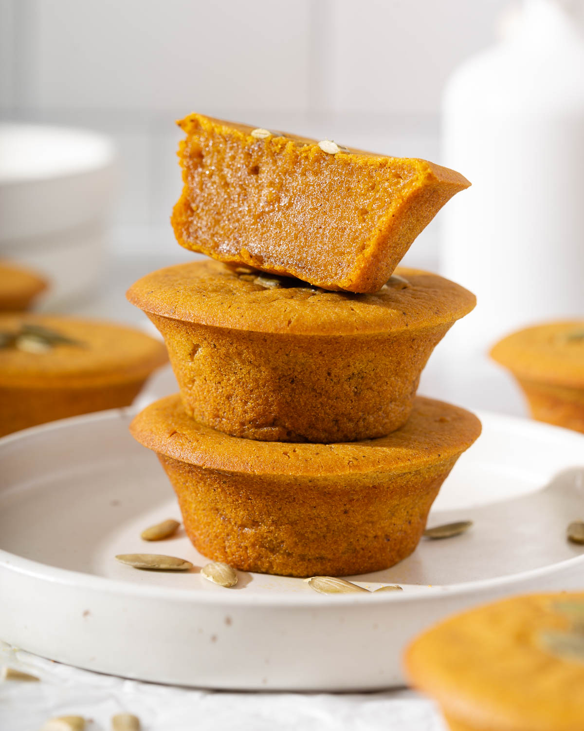 A stack of mochi muffins on a plate