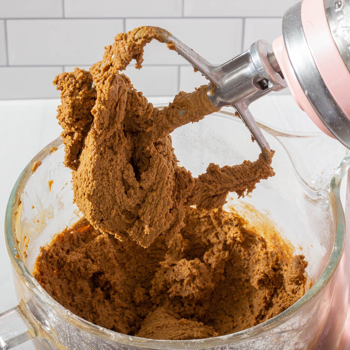 The final cookie dough blended together in a stand mixer