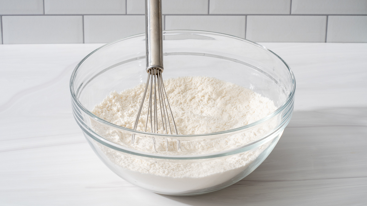 Whisking together the dry ingredients fo rcookies