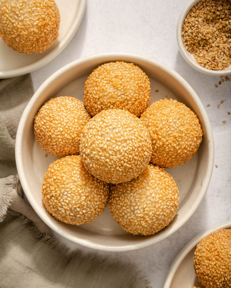 Sesame Balls with Red Bean Paste Takes Two Eggs