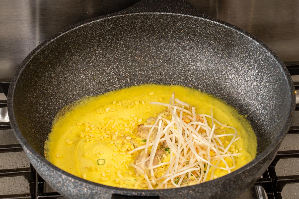 Mung beans and sprouts added on to the Vietnamese crepe.