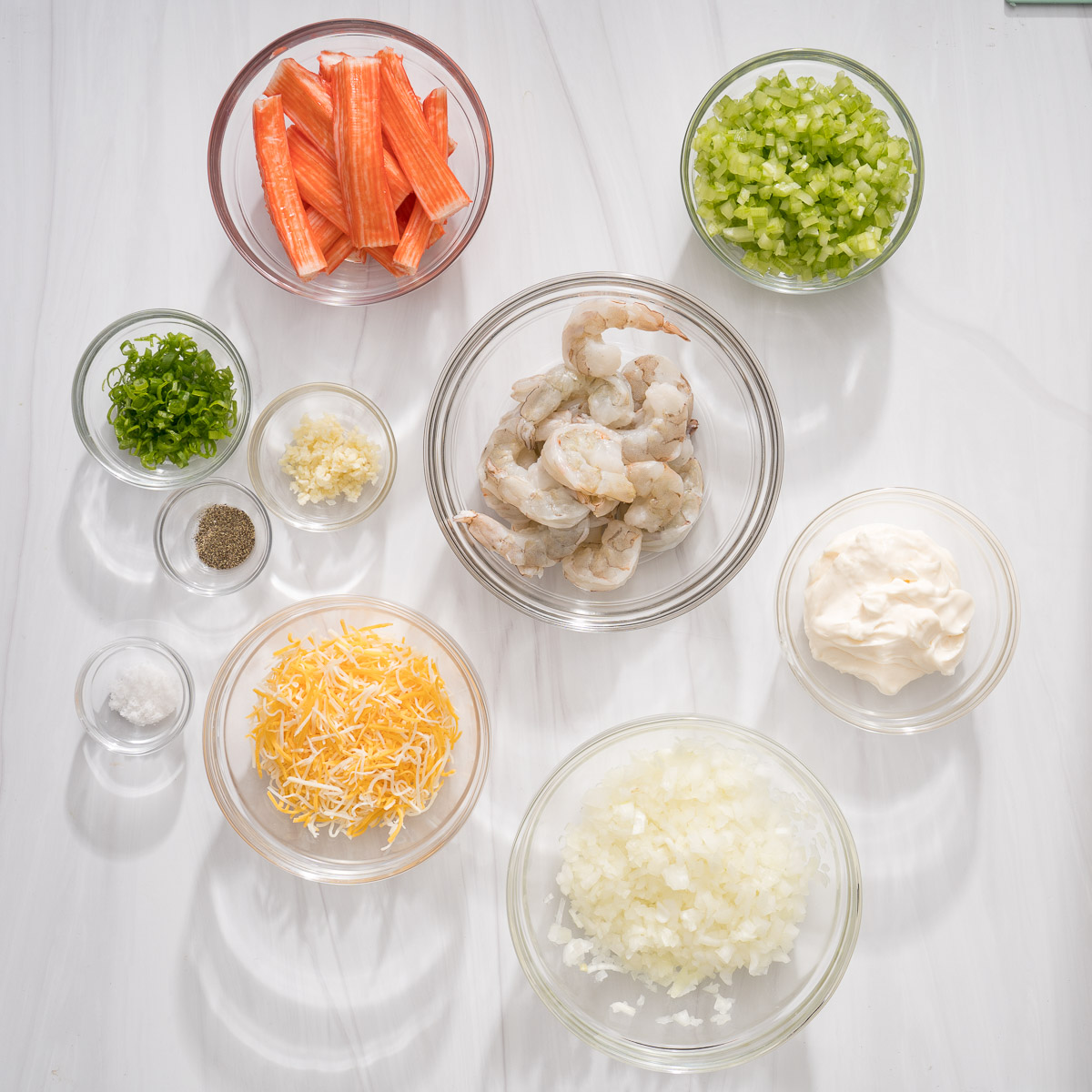 Looking down at the ingredients to make Vietnamese shrimp toast.