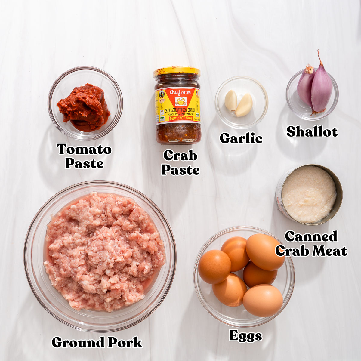 All the ingredients to make Vietnamese crab meatballs.