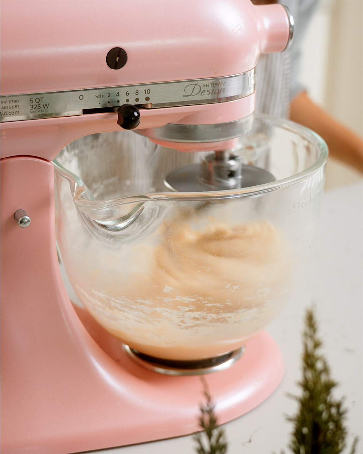Mixing together the dough in a stand mixer.