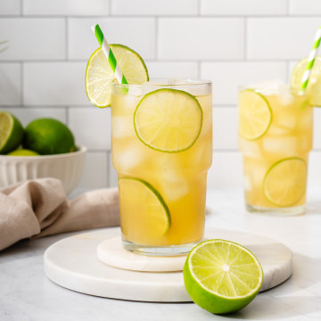 Up close with a glass of lime iced tea.