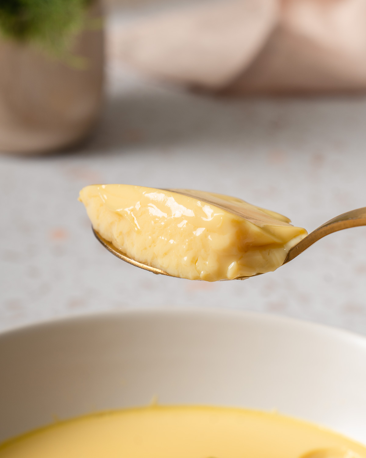 Up close with a spoon of steamed eggs.