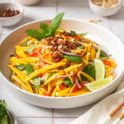 Up close with a plate of mango salad.