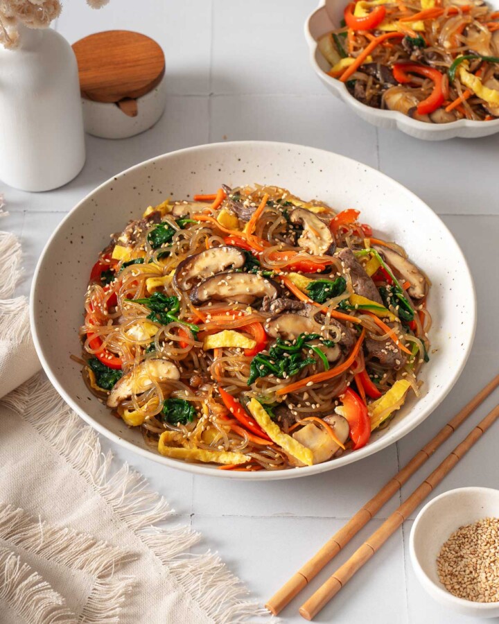 Easy Japchae (Korean Glass Noodle Stir Fry) – Takes Two Eggs