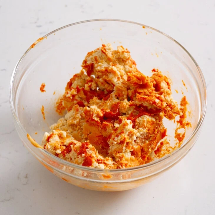 Gochujang cookie dough mixed together in a bowl.