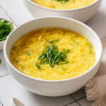 Up close with a bowl of Chinese egg drop soup.