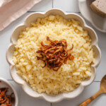 A top down view of Vietnamese mung bean sticky rice.