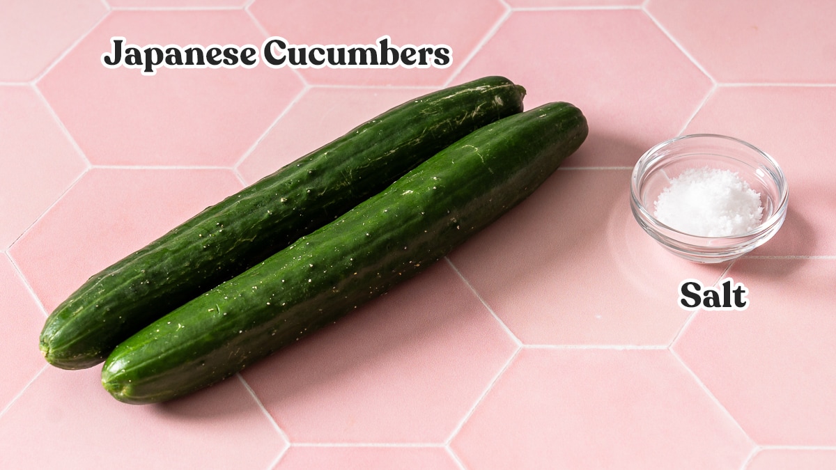 Japanese cucumbers and salt labeled.