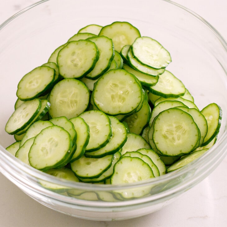 Japanese cucumbers thinly sliced.