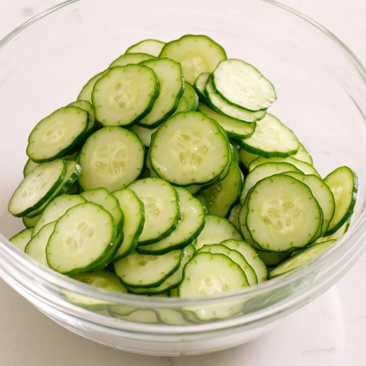Japanese cucumbers thinly sliced.