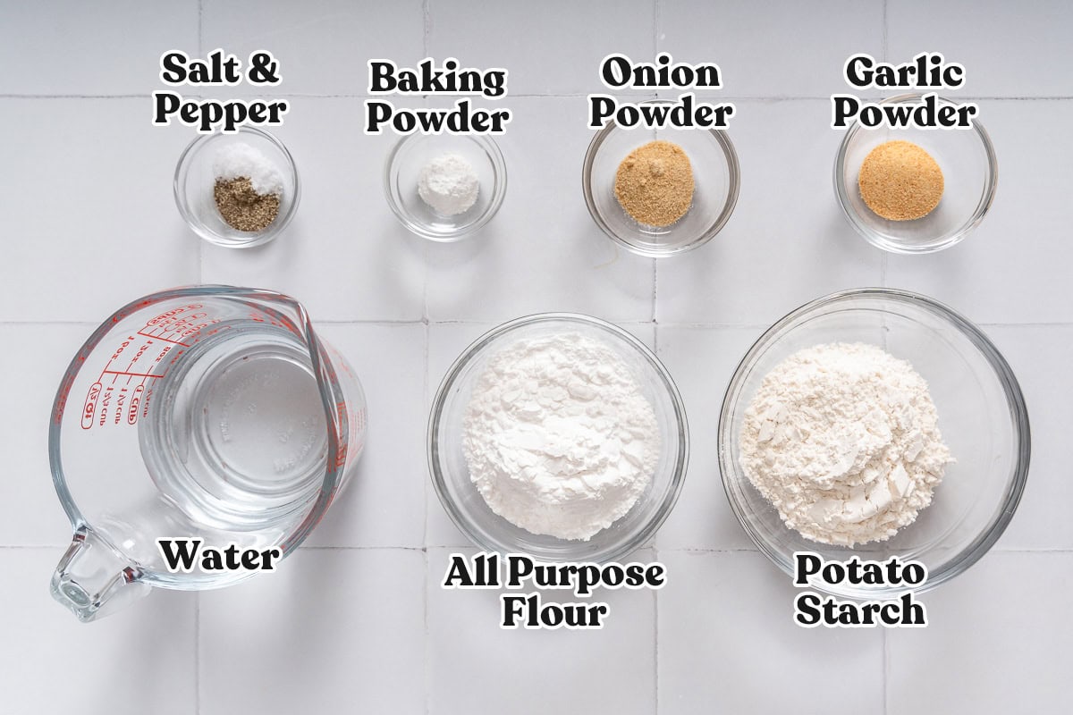All the batter ingredients for Korean seafood pancakes.