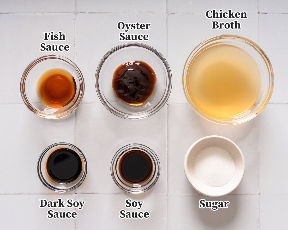 All the ingredients for making pad kra pao sauce.