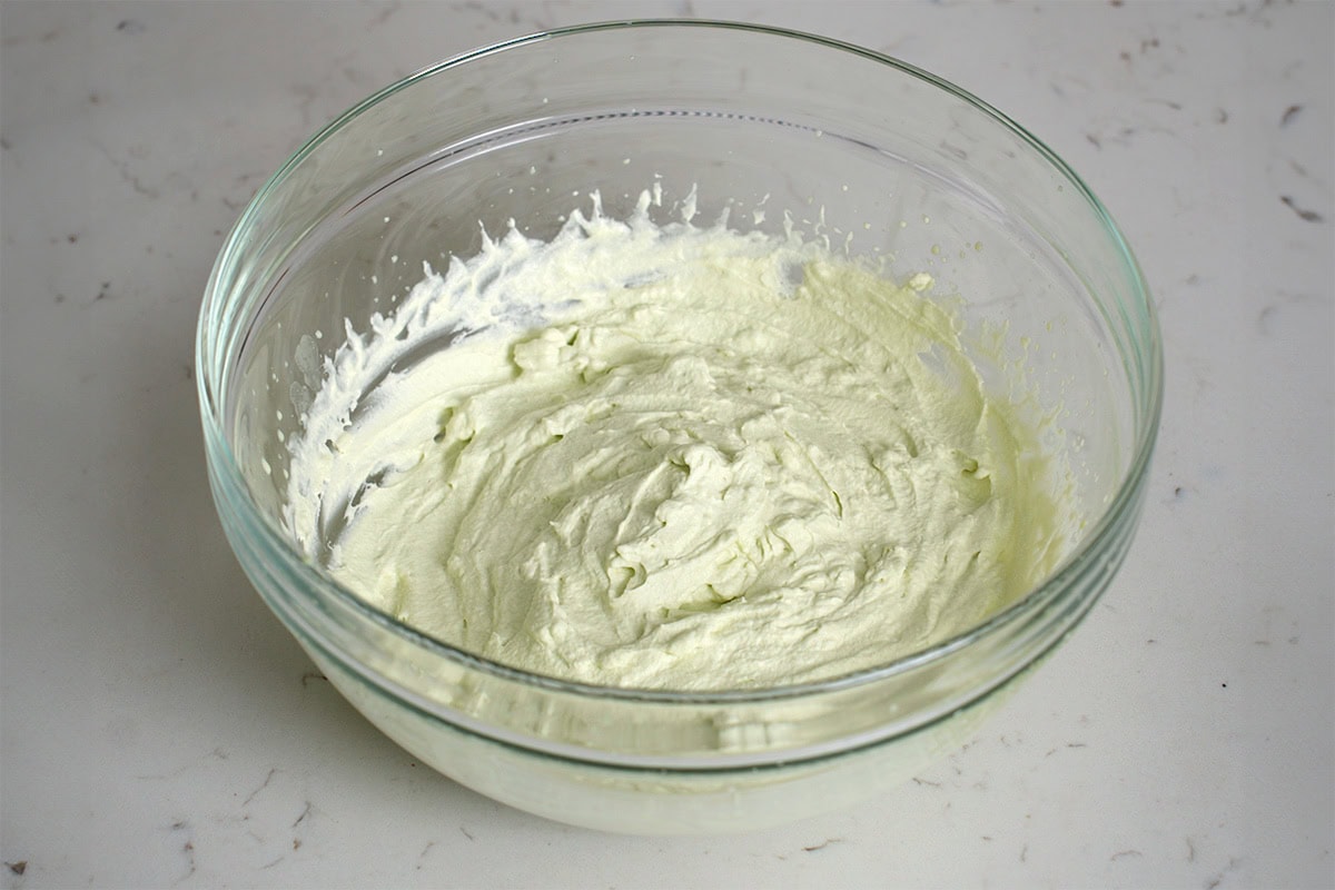 Matcha whip cream in a bowl.