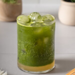 A glass of yuzu matcha tonic.