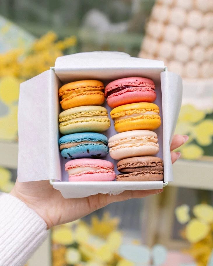 A box of macarons from Laduree in Paris, France.